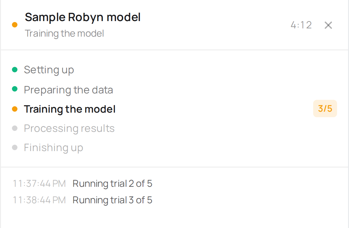 The run progress drawer showing live logs