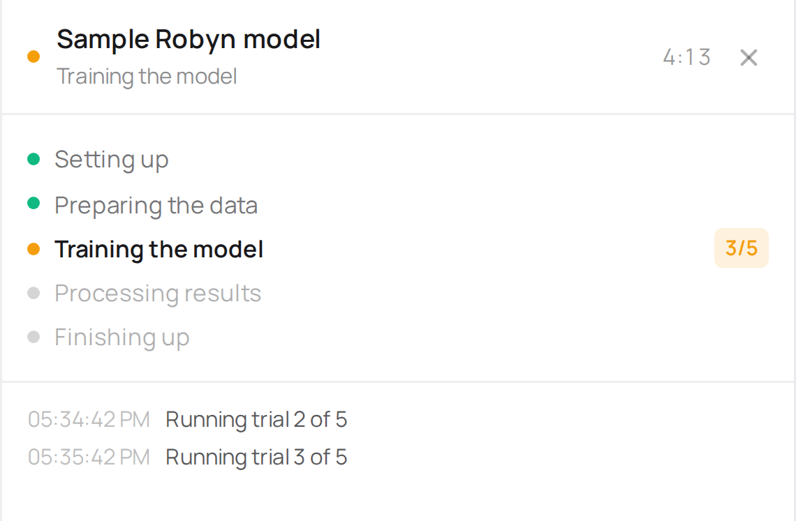 The run progress drawer showing live logs