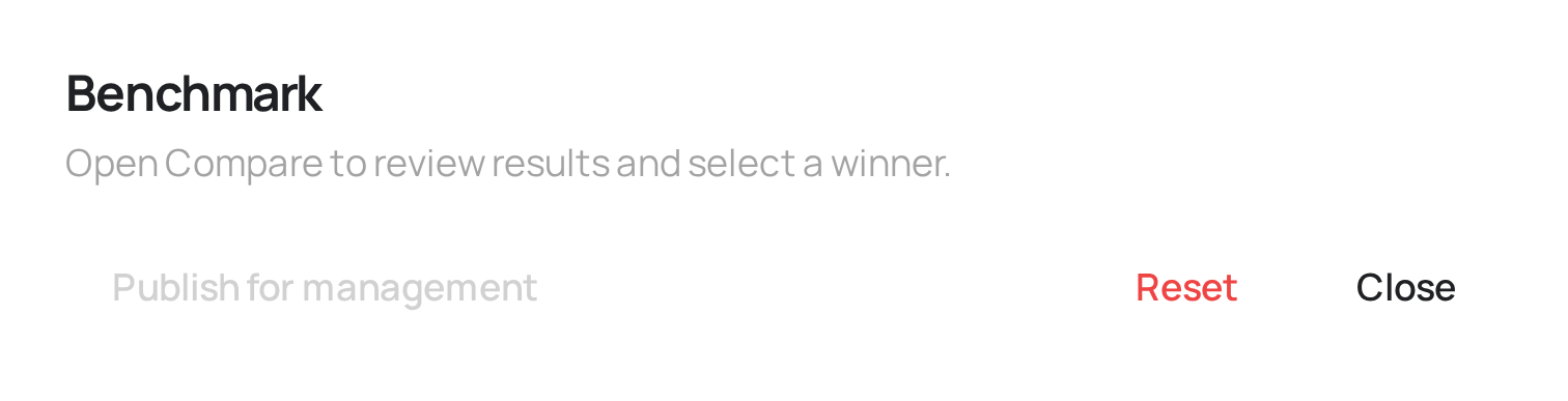 The benchmark node's compare and set-winner controls