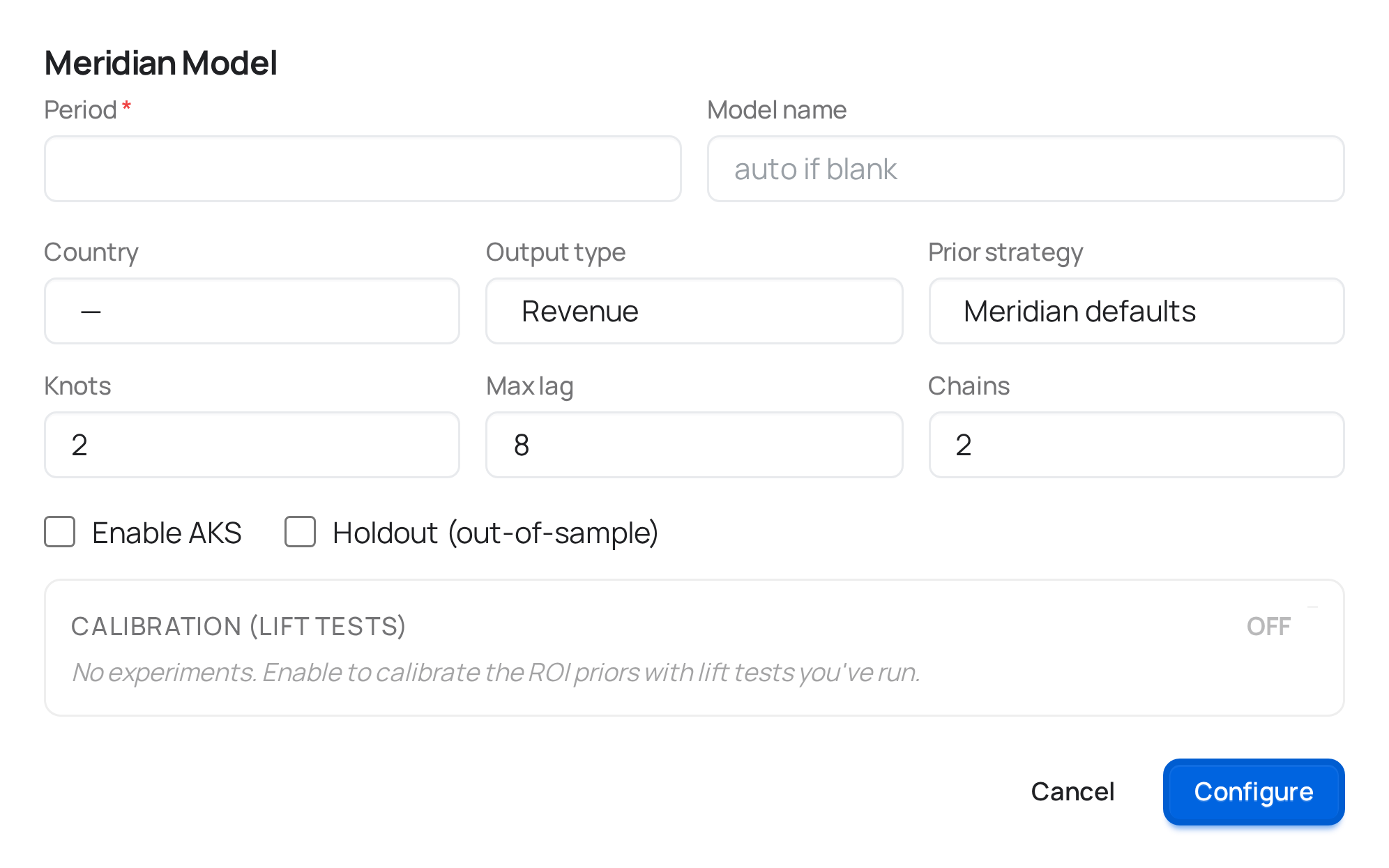 The Meridian configuration modal