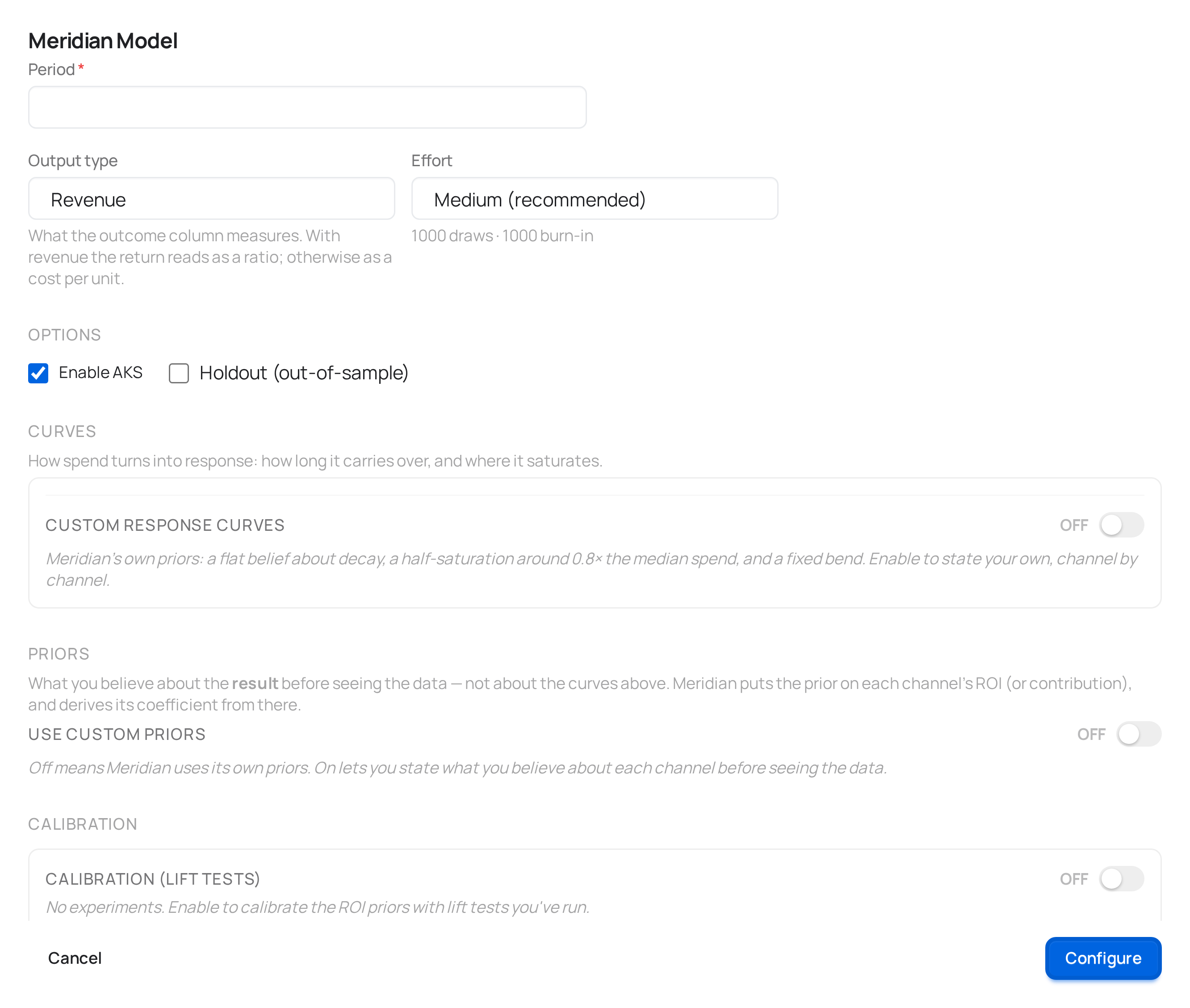 The Meridian configuration modal