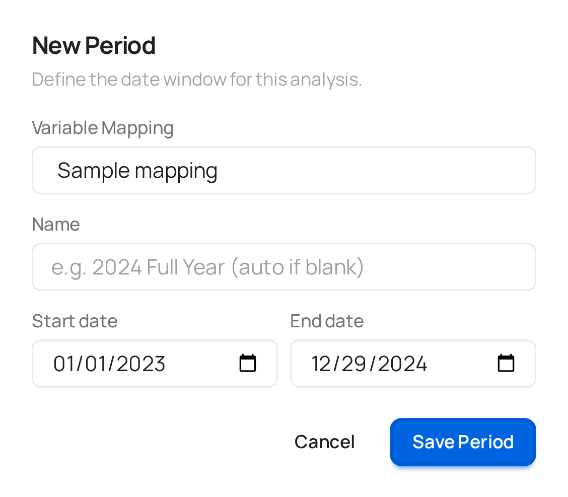 The period modal with a date range picker
