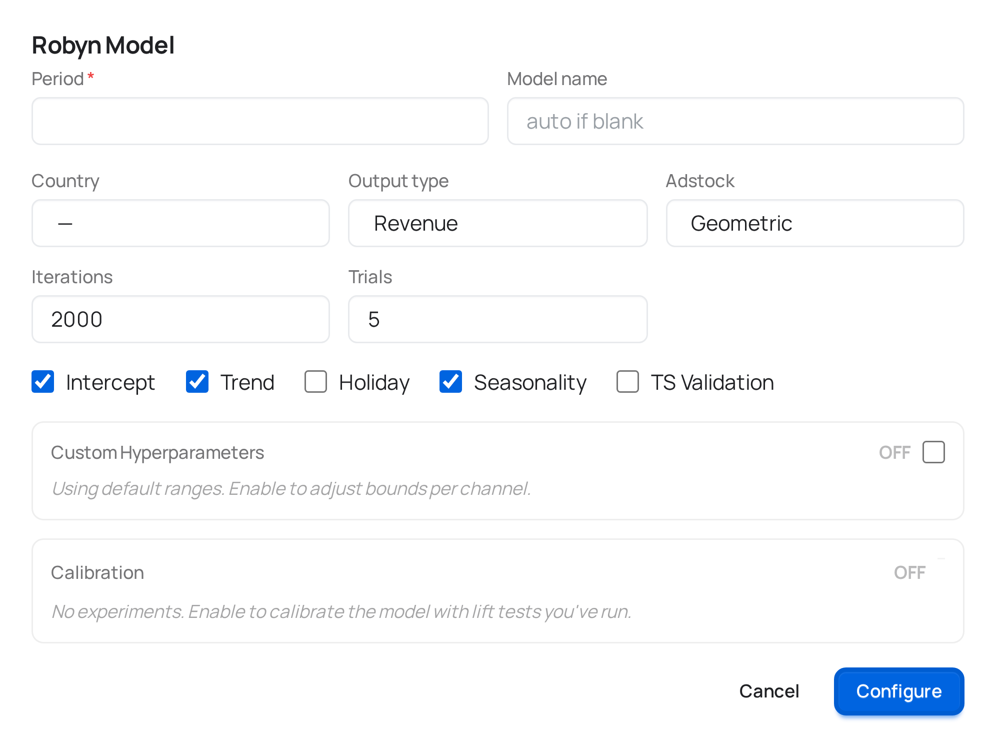 The Robyn configuration modal
