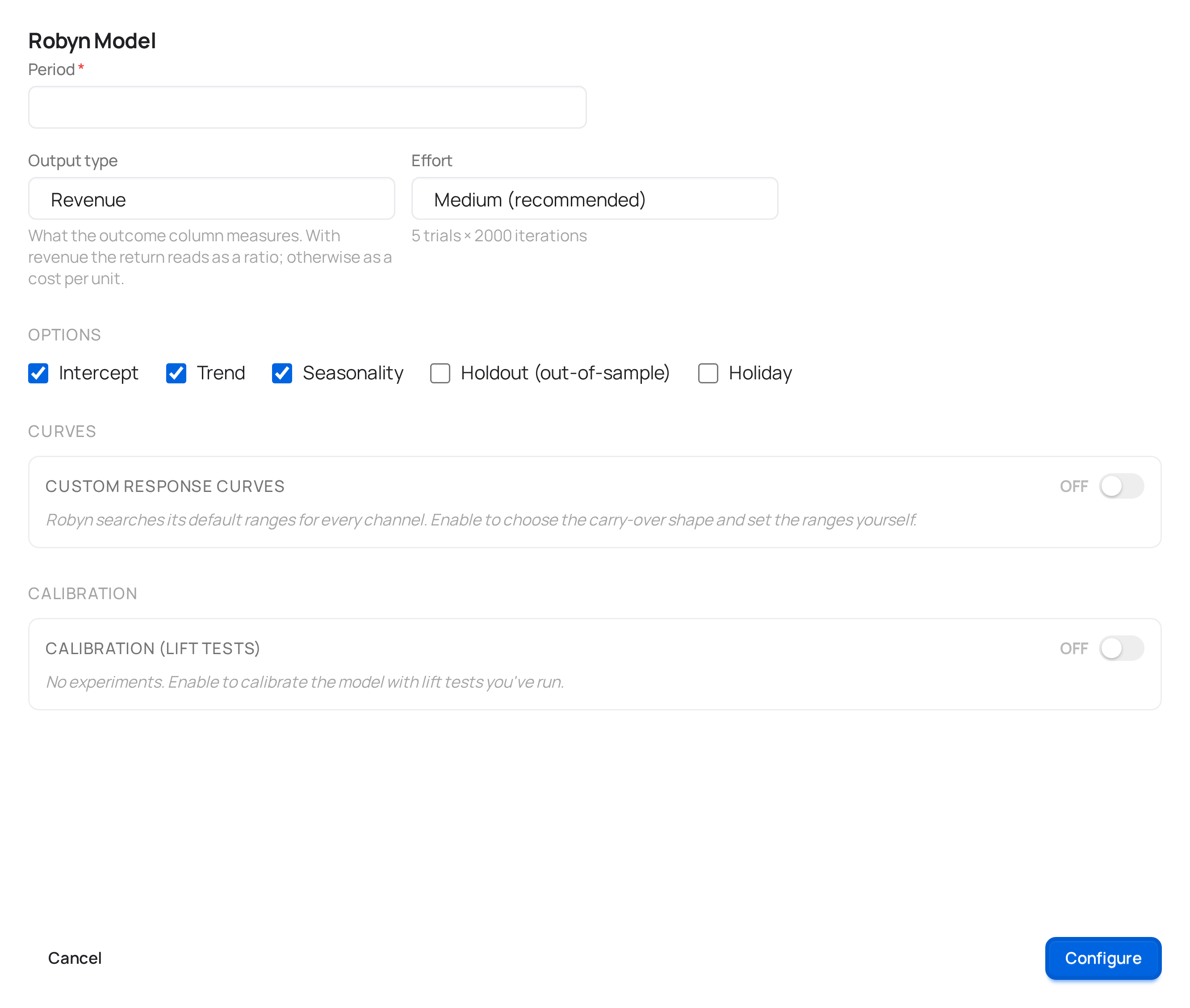 The Robyn configuration modal